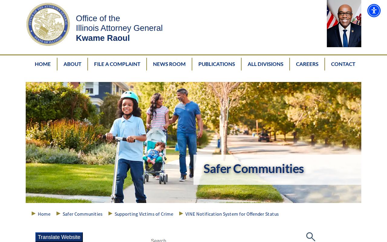 Illinois Attorney General page describing VINE custody and case notifications