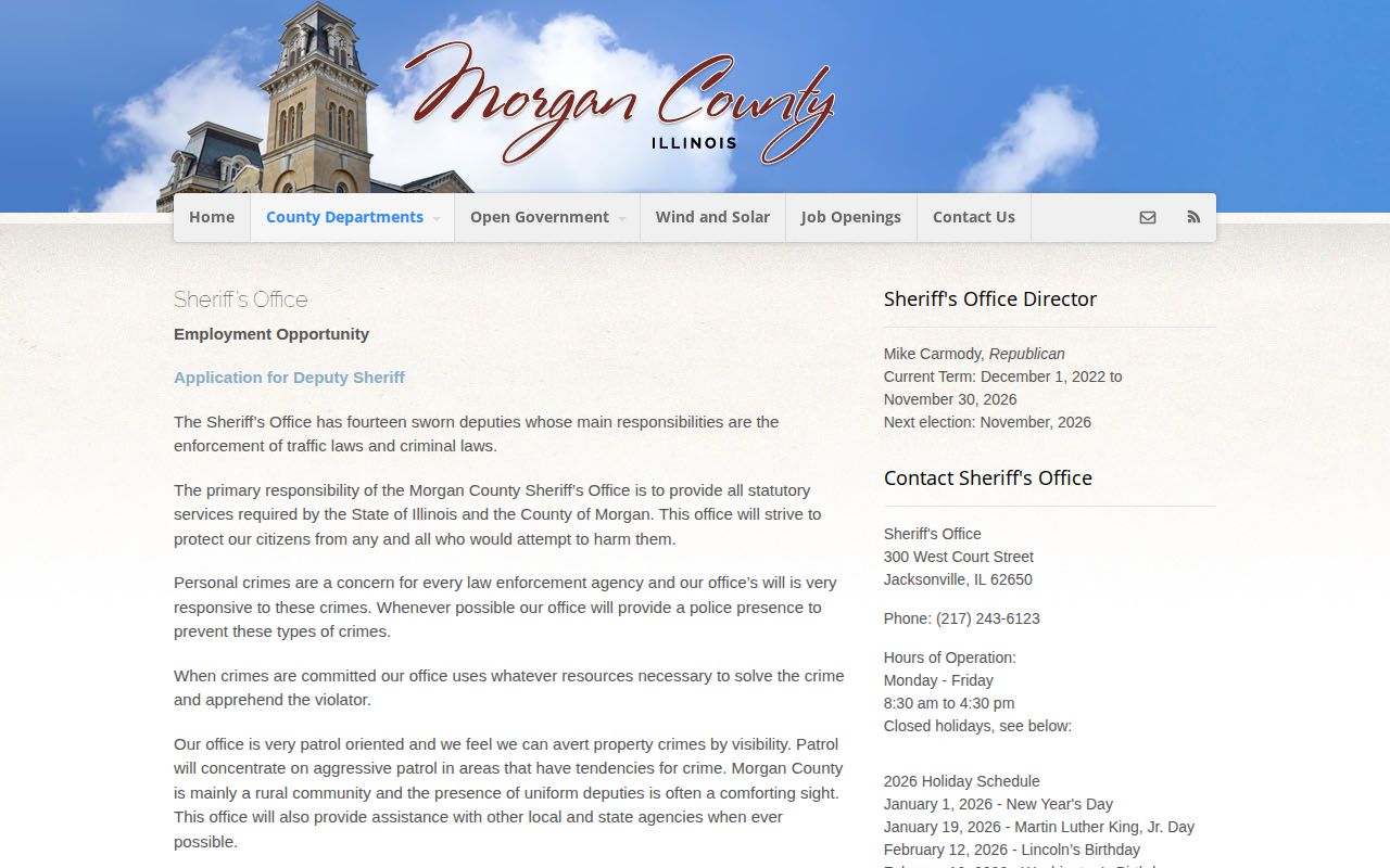 Morgan County Sheriff official contact page without a public recent arrest roster