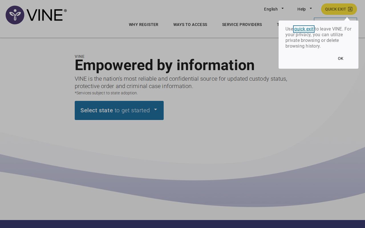VINELink Illinois custody search and notification application screens
