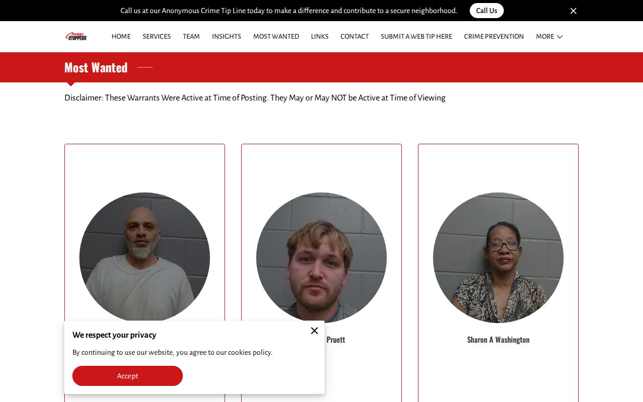 Morgan County most wanted notice with active-at-posting warrant disclaimer