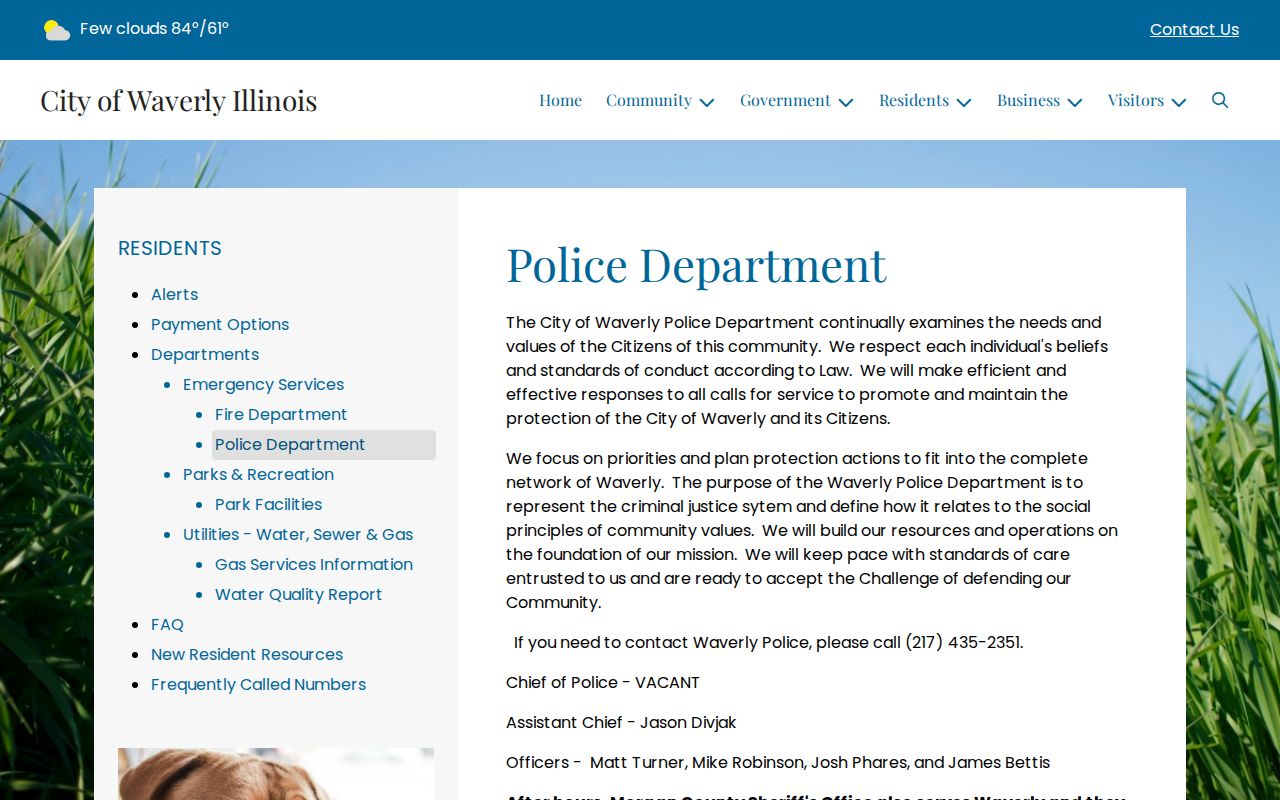 Official Waverly Police Department contact page for recent arrest questions