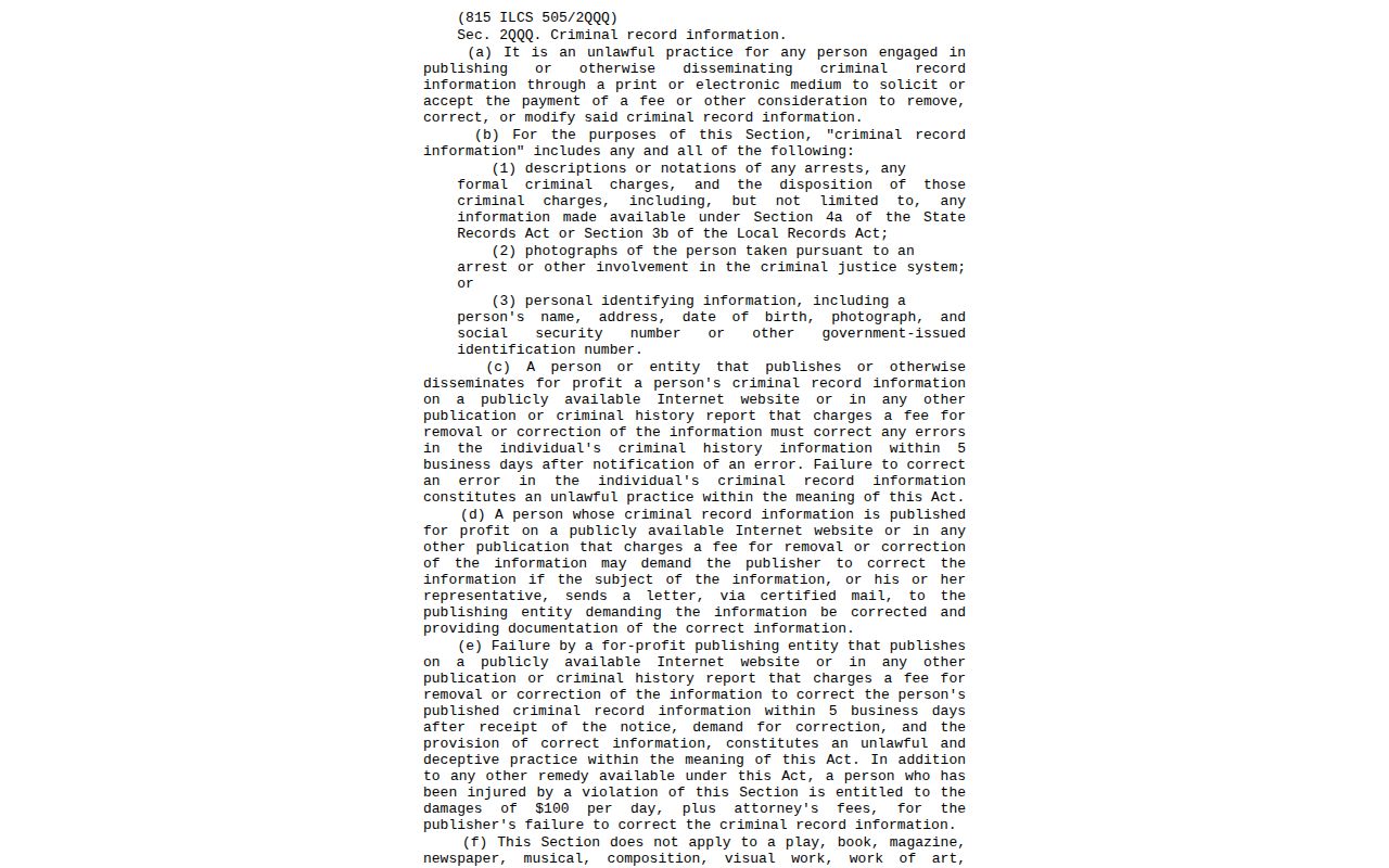 Illinois law governing correction of certain published Morgan County arrest information
